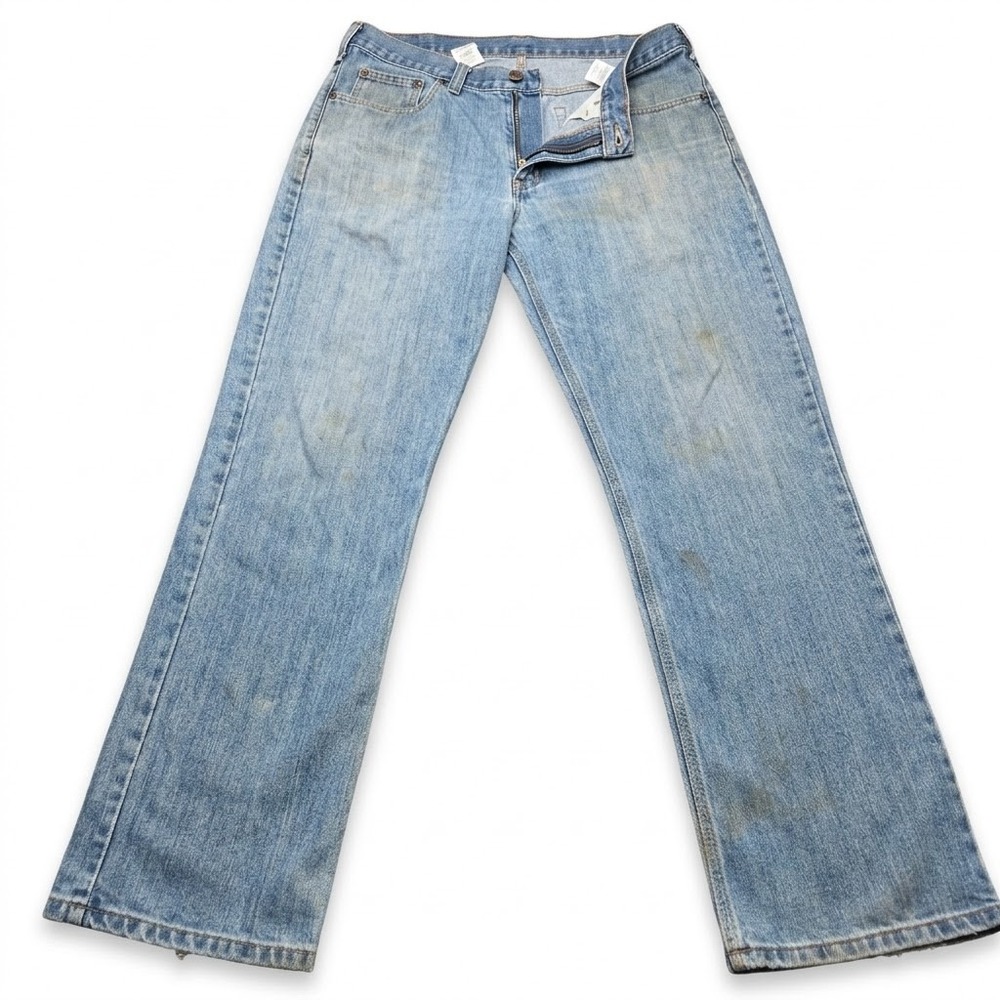 Carhartt Mens 34x32 101483 Holter Relaxed Fit Light Wash Distressed Work Jeans